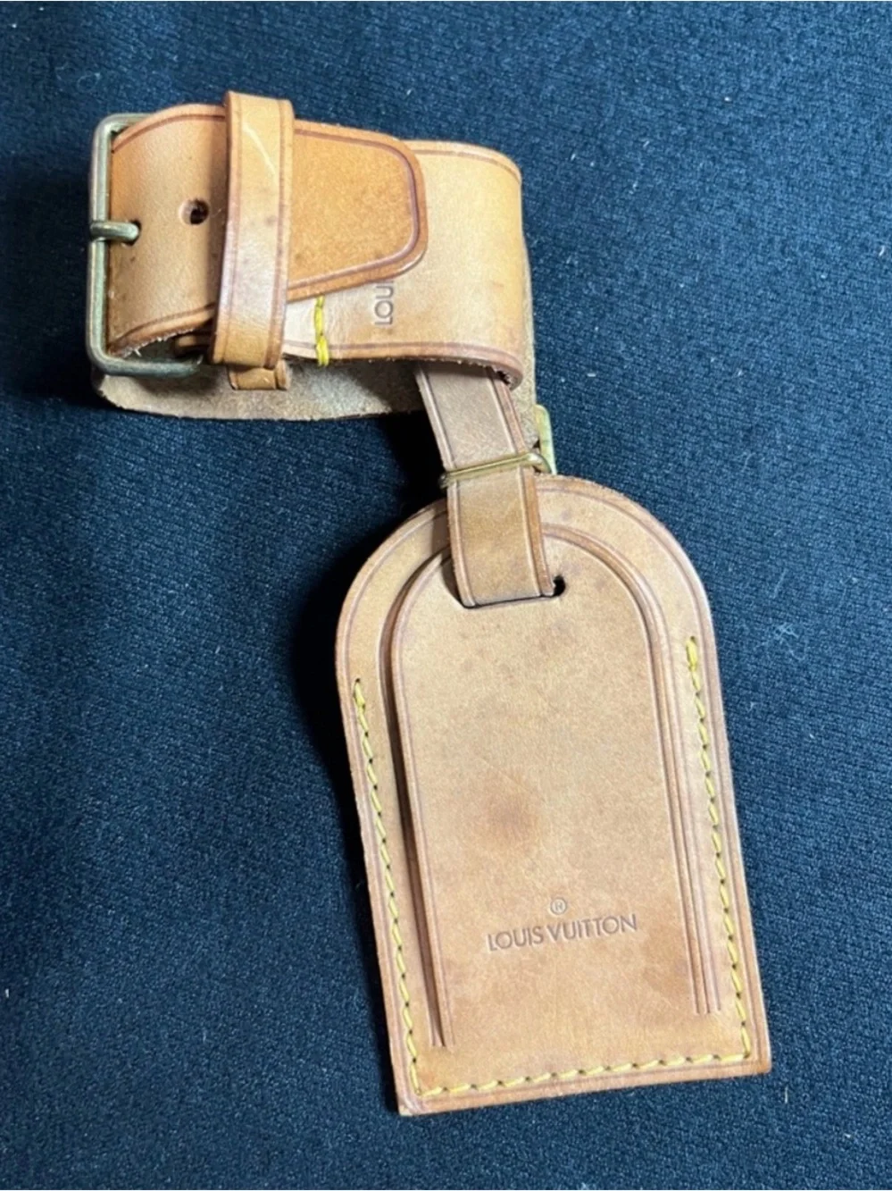 Authentic Louis Vuitton Vachetta Leather Luggage Tag & Poignet Set